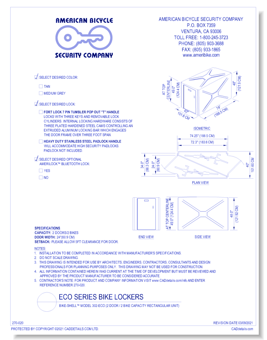 Bike-Shell™ Model 302-ECO (2 Door / 2 Bike Capacity Rectangular Unit)