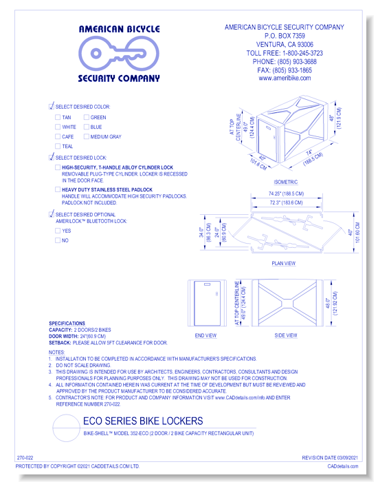 Bike-Shell™ Model 352-ECO  (2 Door / 2 Bike Capacity Rectangular Unit)