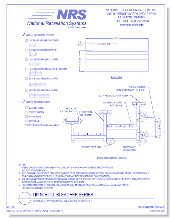 Tip N Roll 3 Row Preferred Bleachers ( TR-0307.5PRF )