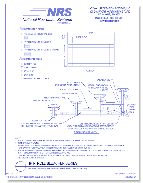 Tip N Roll 4 Row Low Rise Standard Bleachers ( TR-0407.5ALRSTD )
