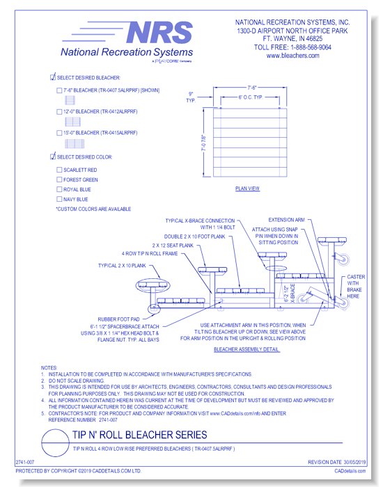 Tip N Roll 4 Row Low Rise Preferred Bleachers ( TR-0407.5ALRPRF )