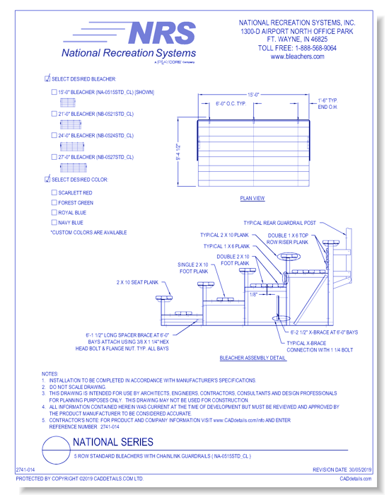 5 Row Standard Bleachers With Chainlink Guardrails ( NA-0515STD_CL )