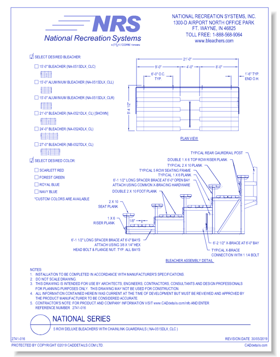5 Row Deluxe Bleachers With Chainlink Guardrails ( NA-0515DLX_CLC )
