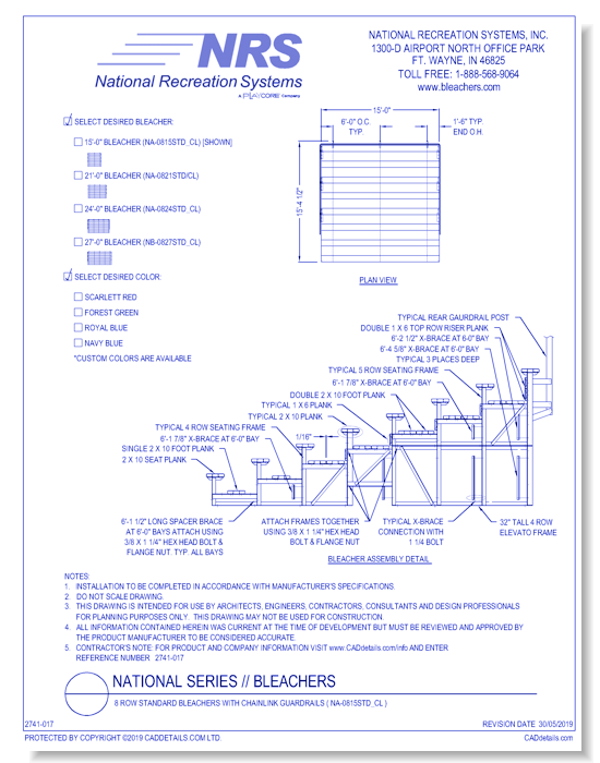 8 Row Standard Bleachers With Chainlink Guardrails ( NA-0815STD_CL )