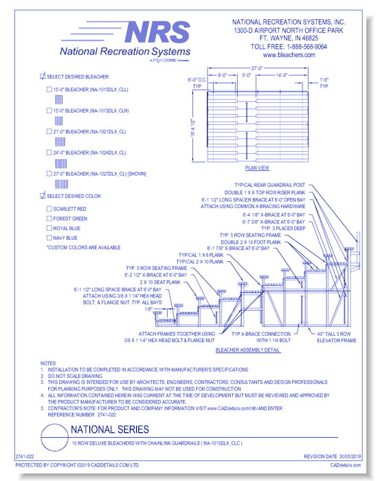 10 Row Deluxe Bleachers With Chainlink Guardrails ( NA-1015DLX_CLC )