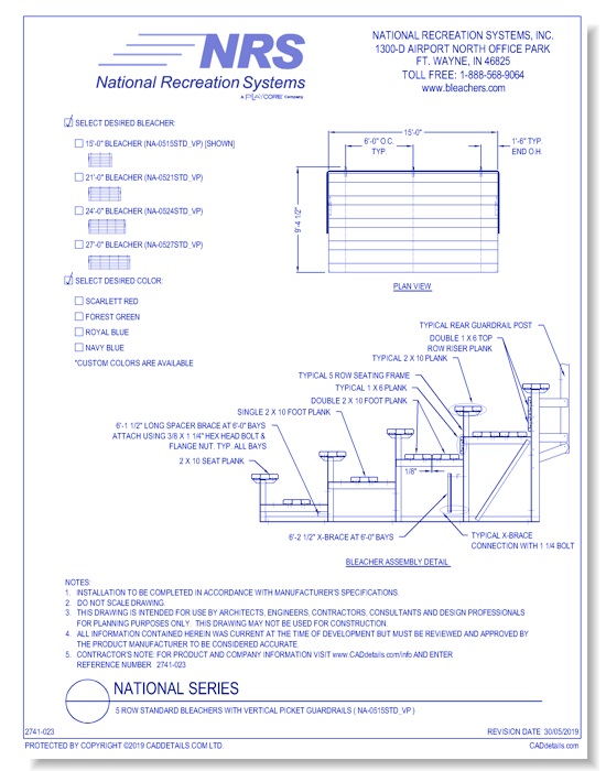 5 Row Standard Bleachers With Vertical Picket Guardrails ( NA-0515STD_VP )