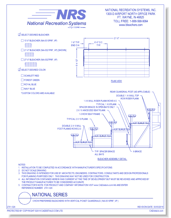 5 Row Preferred Bleachers With Vertical Picket Guardrails ( NA-0515PRF_VP )