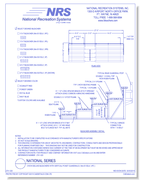 5 Row Deluxe Bleachers With Vertical Picket Guardrails ( NA-0515DLX_VPC )