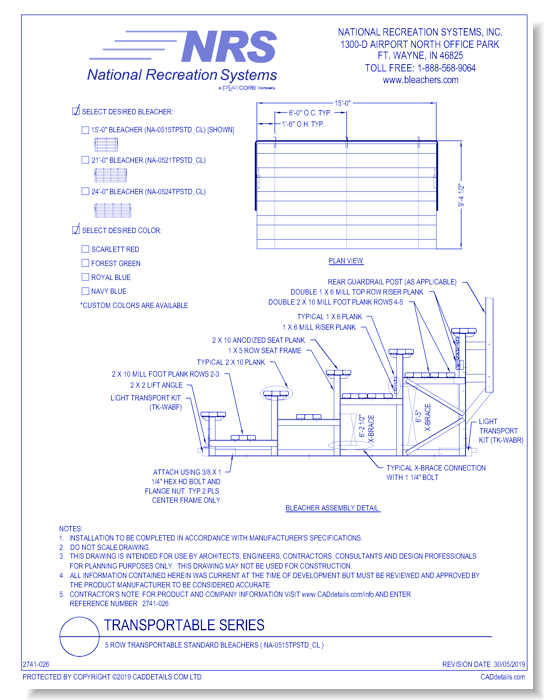 5 Row Transportable Standard Bleachers ( NA-0515TPSTD_CL )