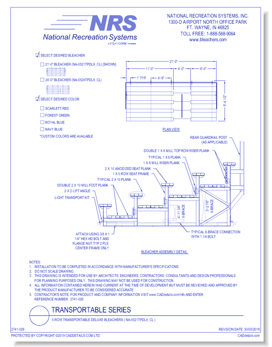 5 Row Transportable Deluxe Bleachers ( NA-0521TPDLX_CL )