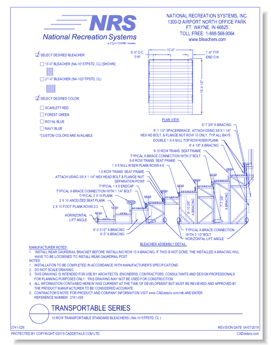 10 Row Transportable Standard Bleachers ( NA-1015TPSTD_CL )