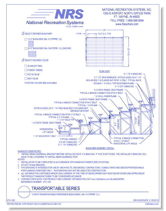 10 Row Transportable Preferred Bleachers ( NA-1015TPPRF_CL )