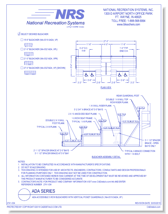 Ada Accessible 5 Row Bleachers With Vertical Picket Guardrails ( NA-0519.5ADA_VP )