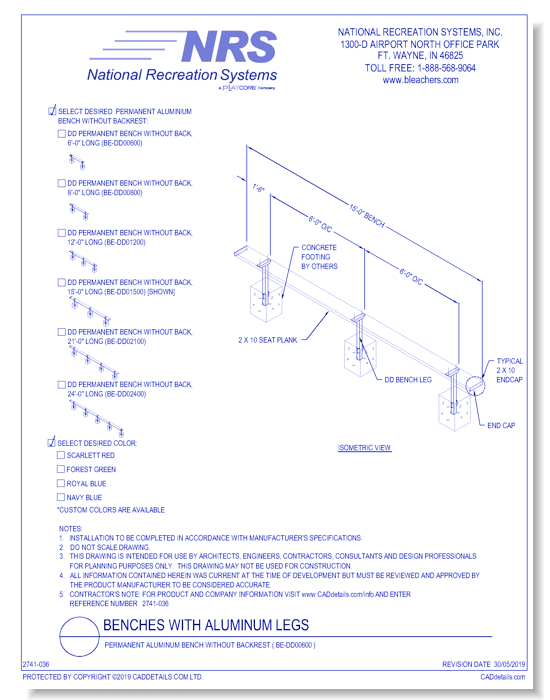 Permanent Aluminum Bench Without Backrest ( BE-DD00600 )