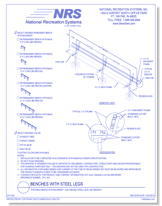 Portable Bench With Backrest - Galvanized Steel Legs ( BE-PB00600 )