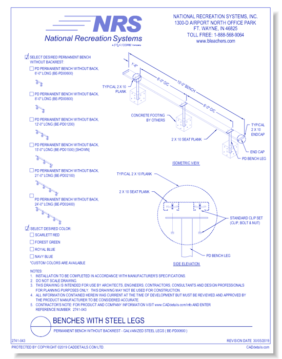 Permanent Bench Without Backrest - Galvanized Steel Legs ( BE-PD00600 )