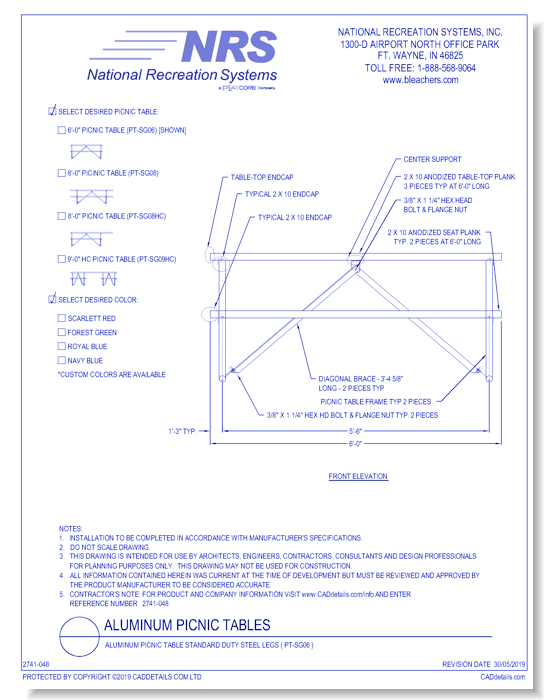 Aluminum Picnic Table Standard Duty Steel Legs ( PT-SG06 )