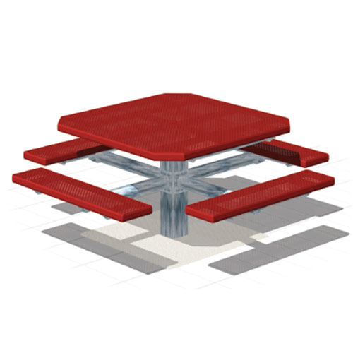 CAD Drawings RJ Thomas Mfg. Co. / Pilot Rock PQT Series: Pedestal Square Table w/ V-Type Thermo-plastic Coated Expanded Steel Top & Seats ( AI-1700 )