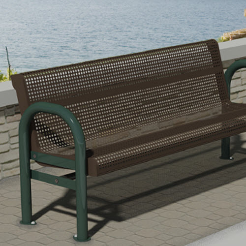 CAD Drawings RJ Thomas Mfg. Co. / Pilot Rock Riverview Series: Surface Mount Contour Bench w/ Thermo-Plastic Coated R-Type Perforated Steel Seat