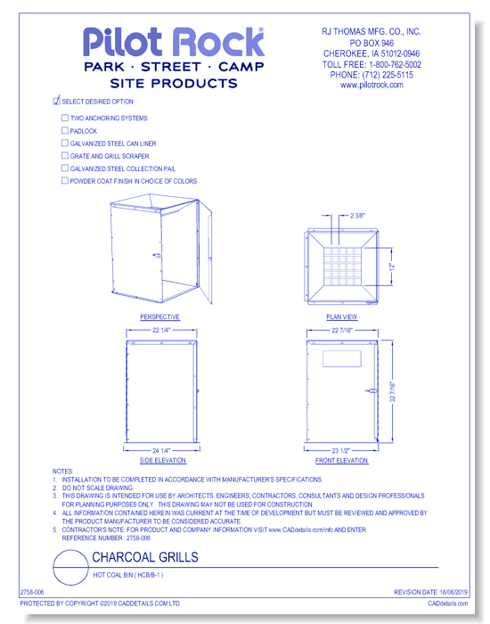 Charcoal Grills: Hot Coal Bin ( HCB/B-1 )