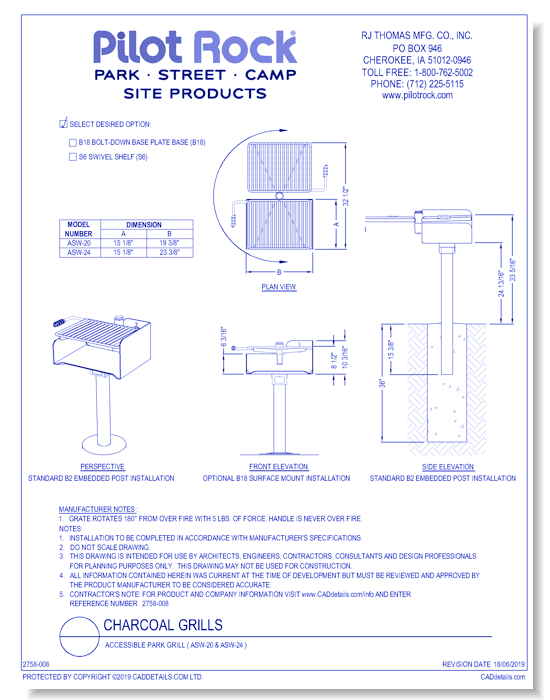 Charcoal Grills: Accessible Park Grill ( ASW-20 & ASW-24 )