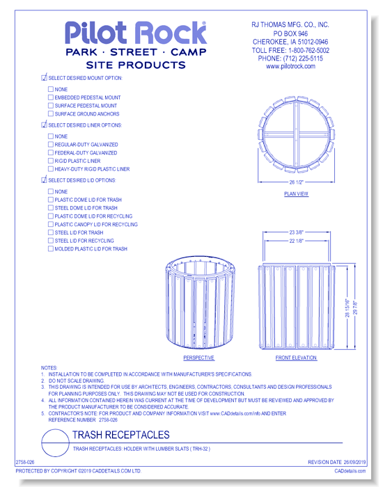 Trash Receptacles: Holder with Lumber Slats ( TRH-32 )