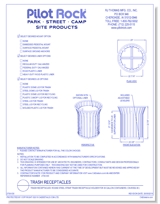 Trash Receptacles: Round Steel Strap Trash Receptacle Holder for 36 Gallon Containers ( CN-R/SS2-36 )