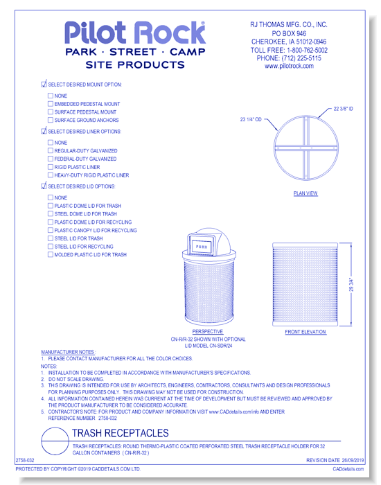 Trash Receptacles: Round Thermo-plastic Coated Perforated Steel Trash Receptacle Holder for 32 Gallon Containers ( CN-R/R )