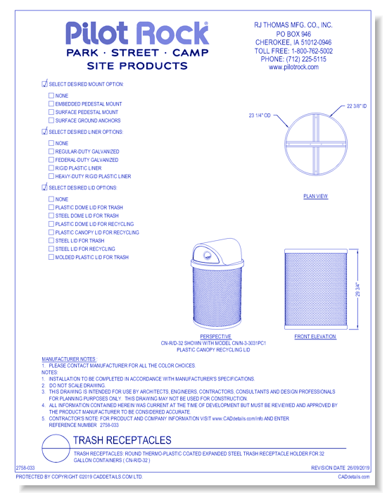 Trash Receptacles: Round Thermo-plastic Coated Expanded Steel Trash Receptacle Holder for 32 Gallon Containers ( CN-R/D-32 )
