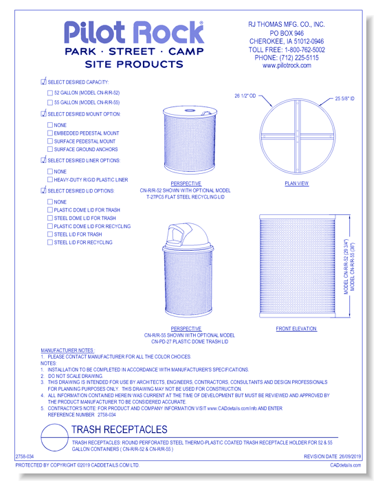 Trash Receptacles: Round Perforated Steel Thermo-plastic Coated Trash Receptacle Holder for 52 & 55 Gallon Containers ( CN-R/R )