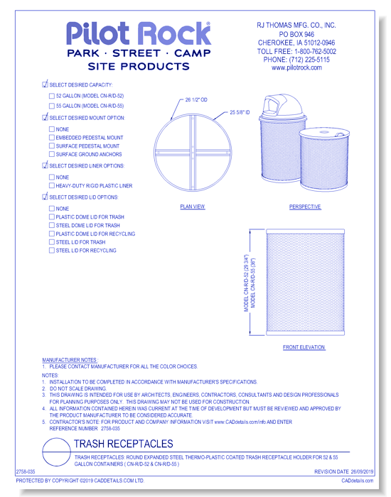 Trash Receptacles: Round Expanded Steel Thermo-plastic Coated Trash Receptacle Holder for 52 & 55 Gallon Containers ( CN-R/D )