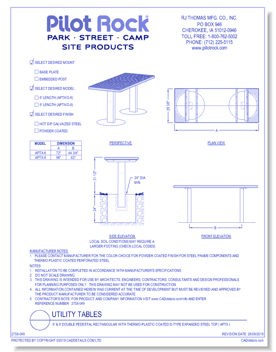 Utility Tables: 6' & 8' Double Pedestal Rectangular w/Thermo-plastic Coated D-Type Expanded Steel Top ( APTX )