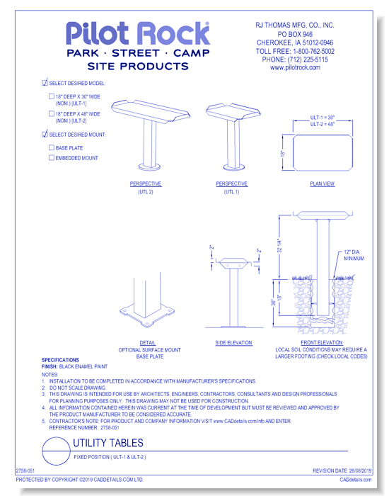 Utility Tables: Fixed Position ( ULT-1 & ULT-2 )