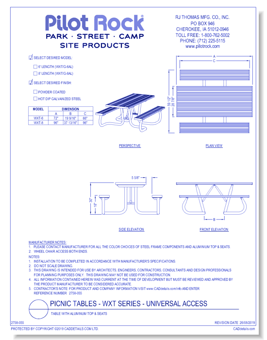 Picnic Table - WXT Series - Universal Access: Table w/ Aluminum Top & Seats