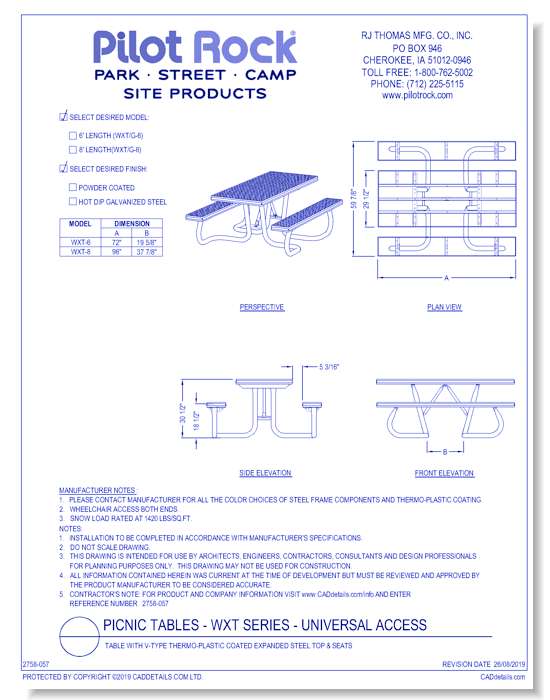 Picnic Table - WXT Series - Universal Access: Table w/ V-Type Thermo-plastic Coated Expanded Steel Top & Seats