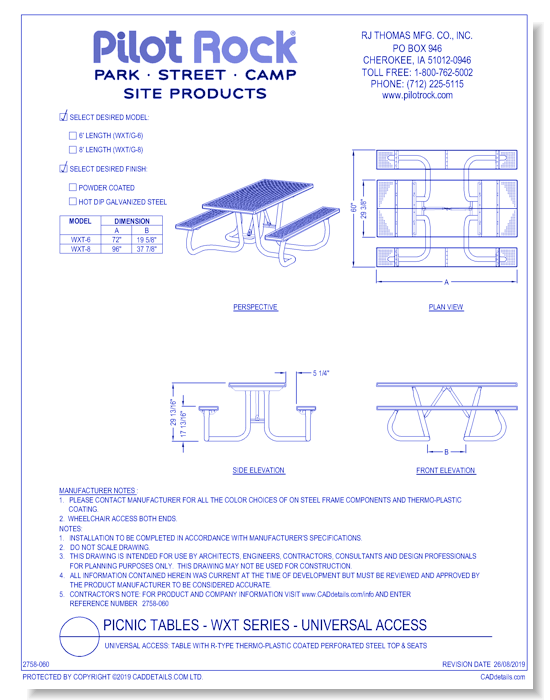 Picnic Table - WXT Series - Universal Access: Table w/ R-Type Thermo-plastic Coated Perforated Steel Top & Seats