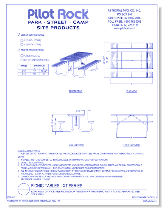 XT Series: Extra Heavy Duty Portable Rectangular Tables w/ R-Type Thermo-plastic Coated Perforated Steel Top & Seats