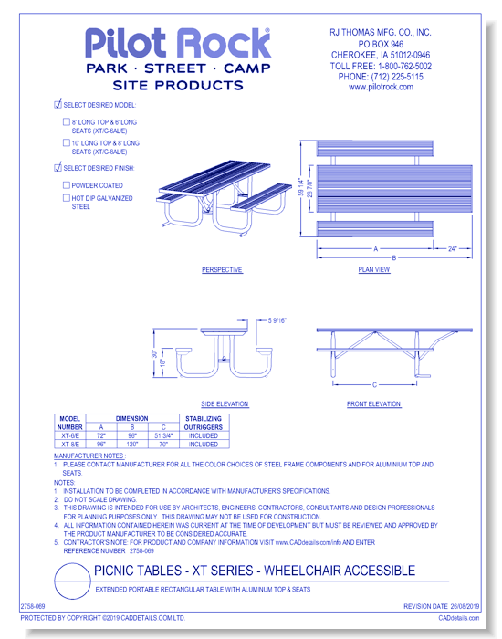 XT Series  - Wheelchair Accessible: Extended Portable Rectangular Table w/ Aluminum Top & Seats