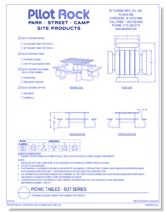 SQT Series: Portable Square Tables w/ Lumber Top & Seats