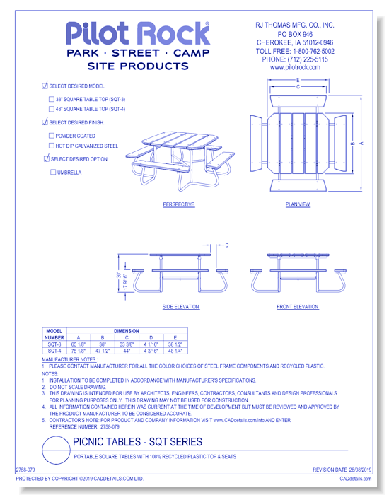 SQT Series:  Portable Square Tables w/ 100% Recycled Plastic Top & Seats