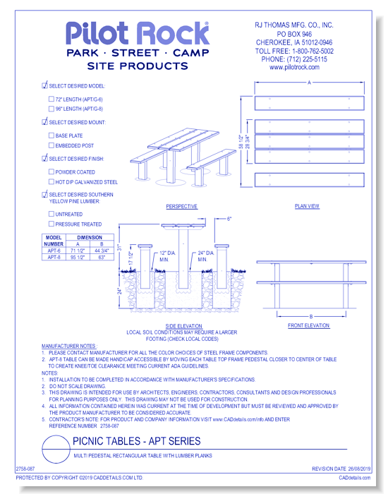 APT Series: Multi Pedestal Rectangular Table w/ Lumber Planks
