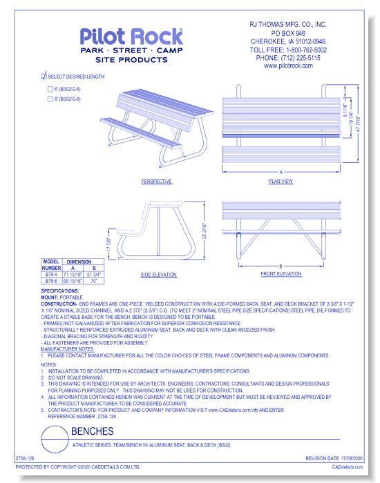 Athletic Series: Team Bench w/ Aluminum Seat, Back & Deck (B302)