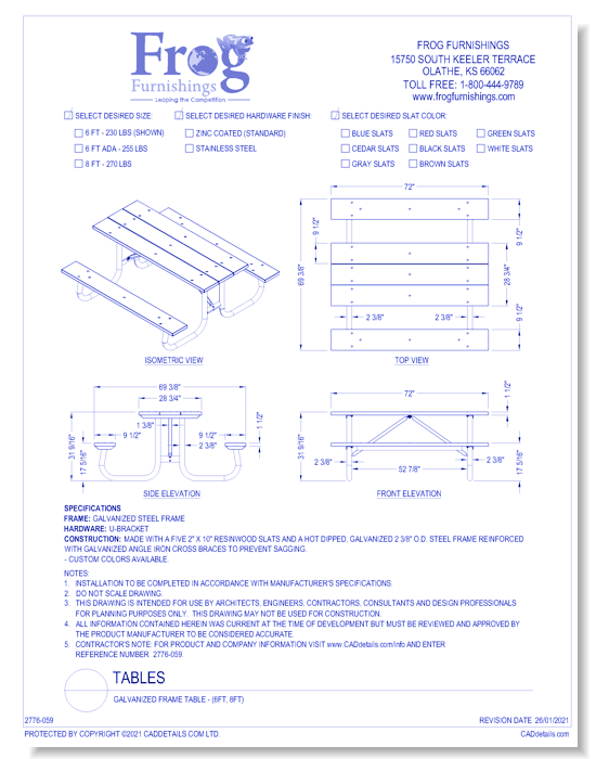 Galvanized Frame Table (6ft, 8ft)