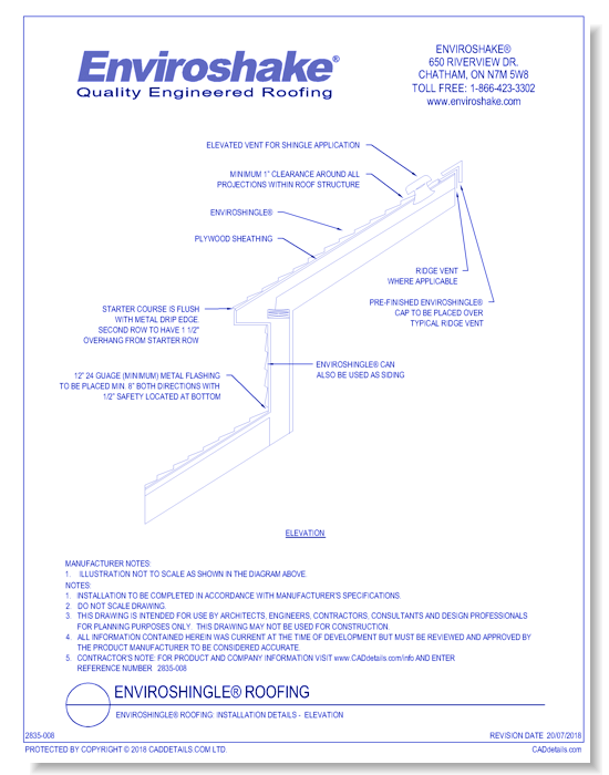Enviroshingle® Roofing: Installation Details -  Elevation