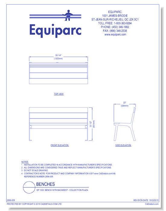 EP 1630: Bench With Backrest - Collection Plaza