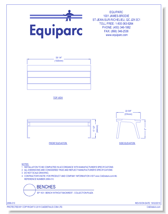 EP 1631: Bench Without Backrest - Collection Plaza