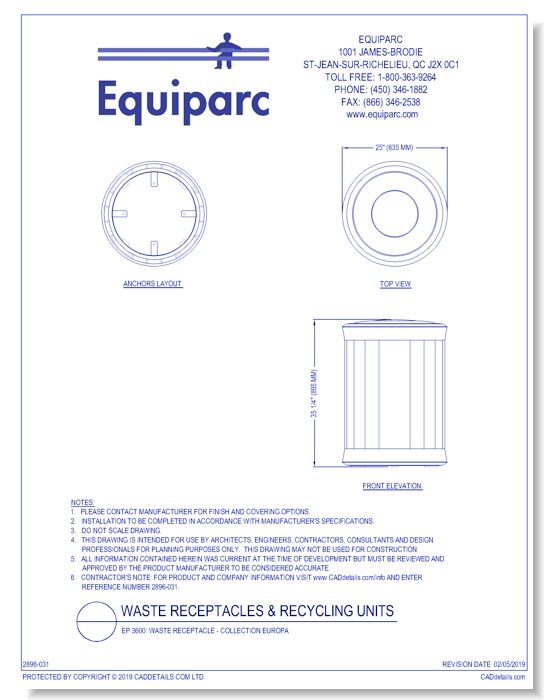 EP 3600: Waste Receptacle - Collection Europa