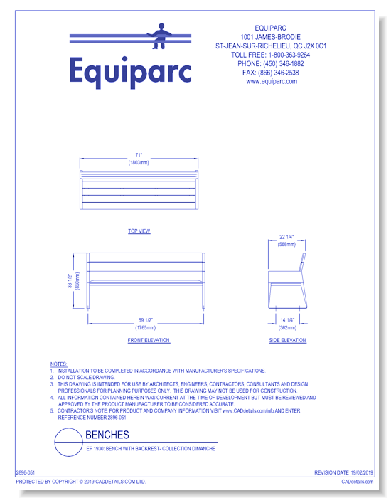 EP 1930: Bench With Backrest - Collection Dimanche