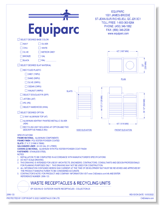 EP 3520-D: Outdoor Waste Receptacles - Collection 25