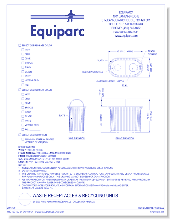 EP 3700-D: Aluminum Receptacle - Collection America